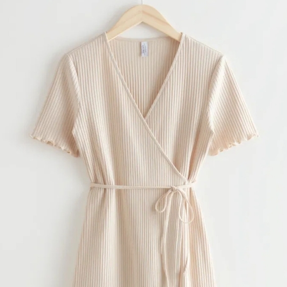 & Other Stories Cream Ribbed Wrap Robe - Picture 1 of 12